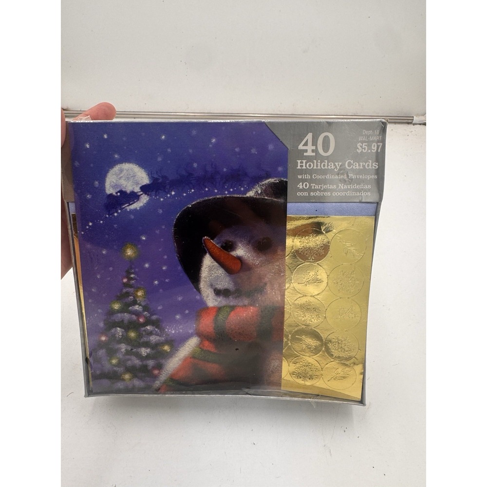 Vintage Walmart 40 Christmas Cards Snowman Santa Sleigh Sealed NOS Box 90s
